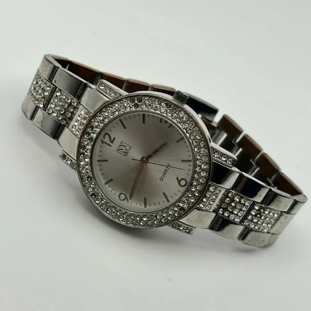 New York & Company (NY&C) Women's Silver-Tone Crystal Analog Quartz  Watch